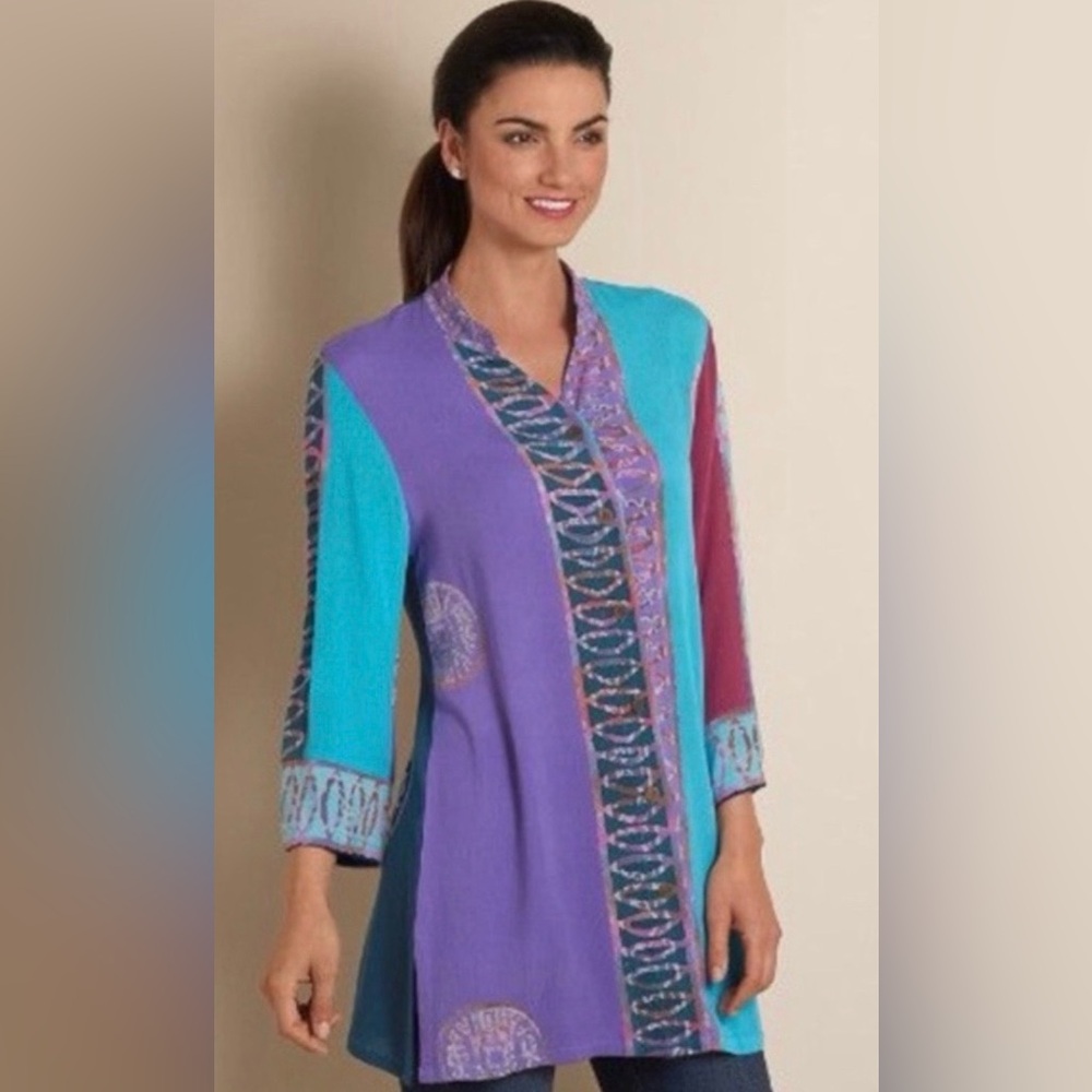 Soft Surroundings Tunic Top, Sz. 3X, Multi-Color, Blue/ Purple, Rayon